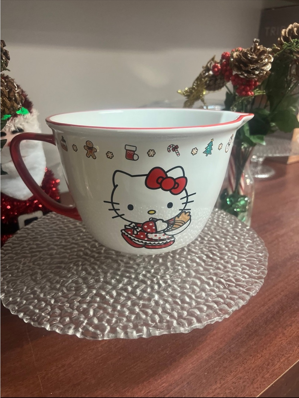 Hello Kitty White Ceramic Serving Bowl with Red Trim and Handle